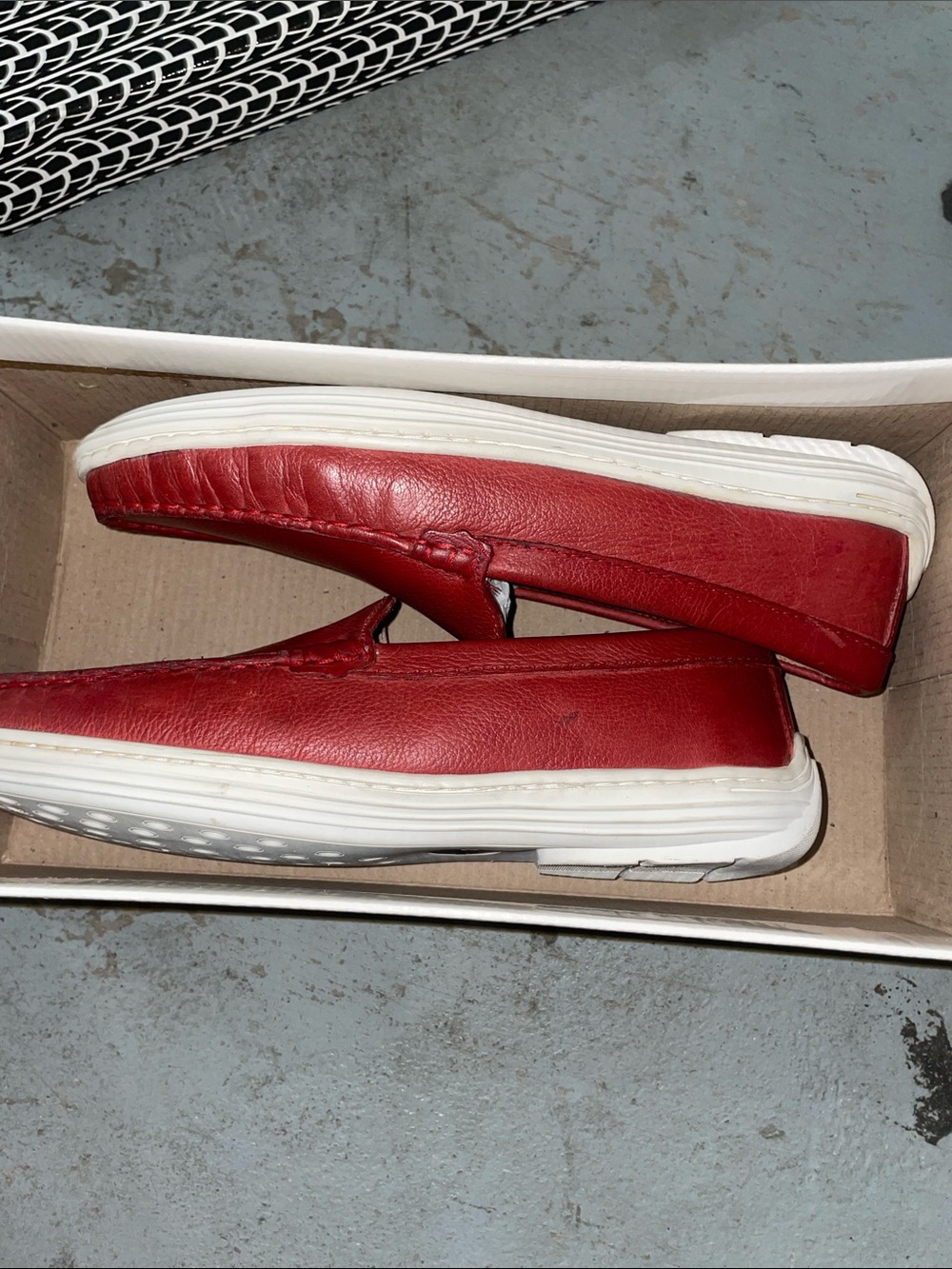 Driver Club USA Red Leather Slip-On Sandals with White Sole